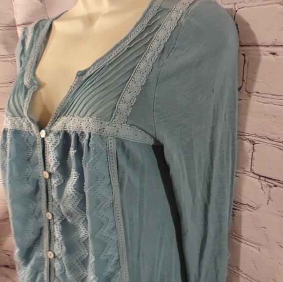 Meadow Rue Anthropologie Teal Sheer Textured Lightweight Blouse M - Picture 3 of 16